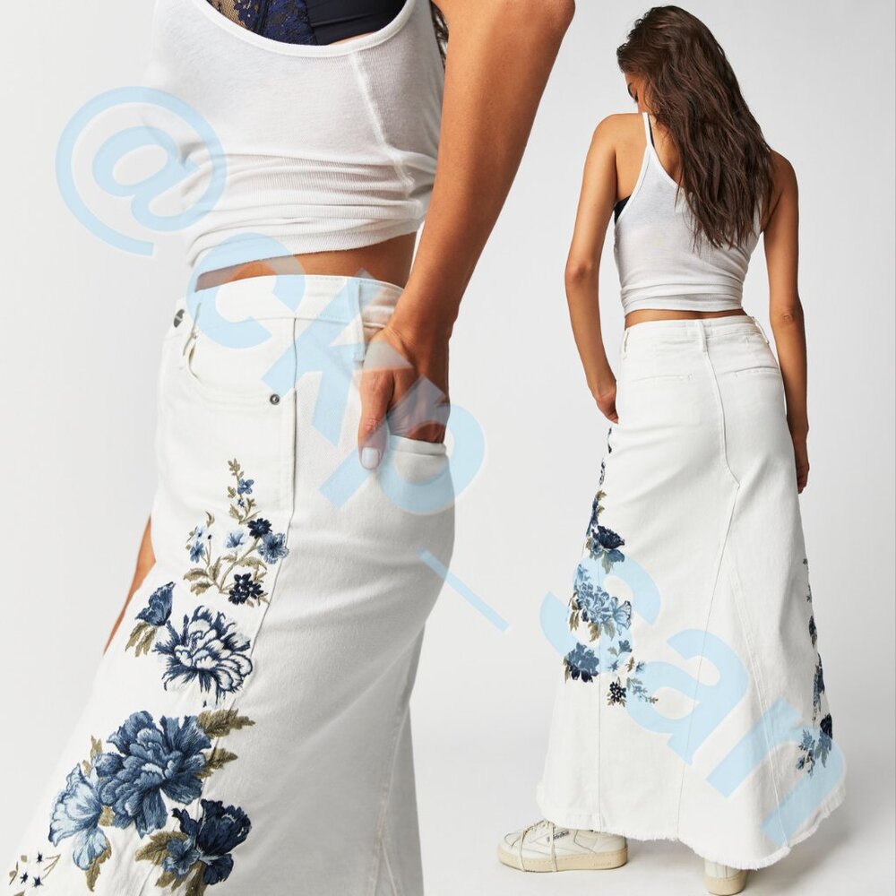 NWOT Free People x Driftwood Bluebell Fleur Maxi Skirt Sz 29 - Picture 4 of 13